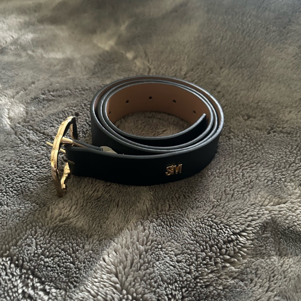 Steve Madden Black Belt with Gold Buckle